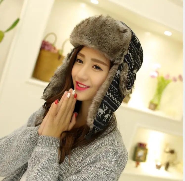 

High Quality Solid Winter Hat for Men Women Unisex Black Earflap Hat Cap Russian Fur Hat Ushanka Bomber Hat Men Women Bomber