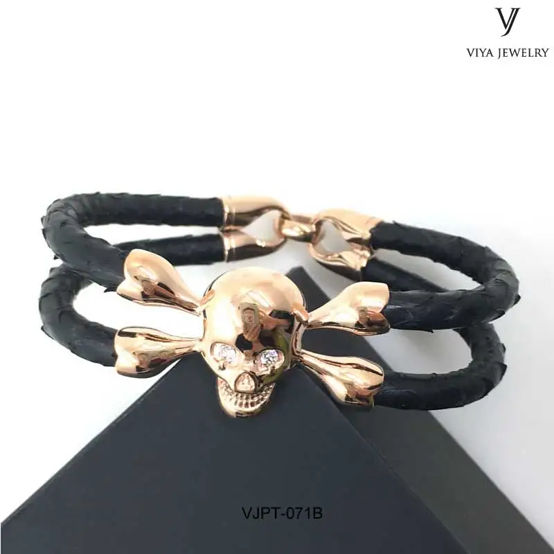 Python-leather-cord-bracelet-skull-bracelet-with-charm-eyes-VJPT-071B-(23)