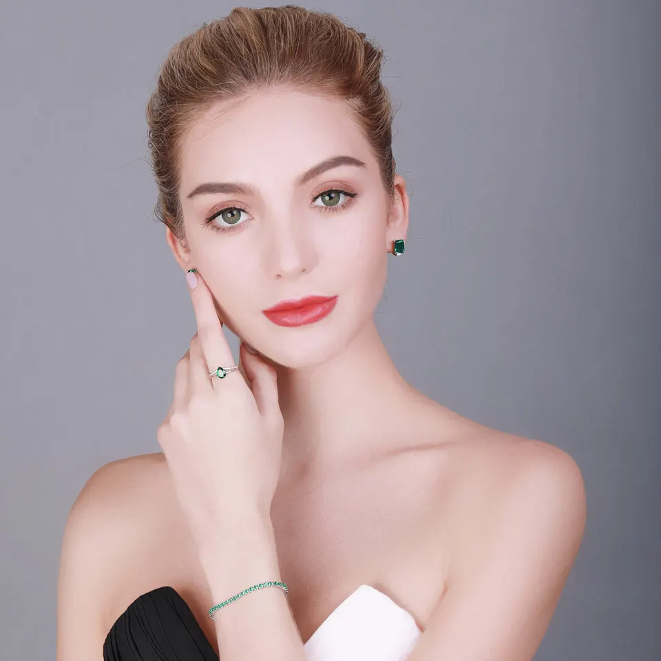 UMCHO Solid 925 Sterling Silver Clip Earrings for Women Luxury Emerald Green Gemstone Jewelry Princess Cut May Birthstone Gift