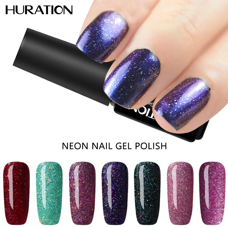 Huration Bling неоновый гель лак для ногтей 7 мл блеск Полупостоянный Гель отмачиваемый