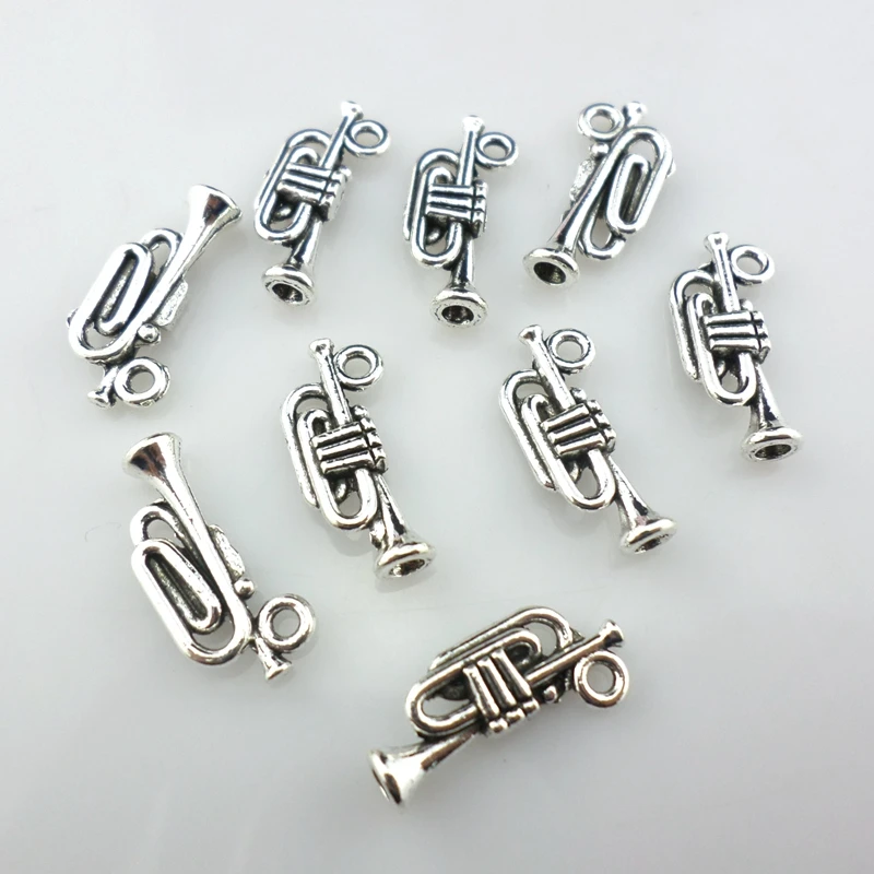 40pcs Tibetan Silver Trumpet instruments Charms Music Pendants 8x18mm