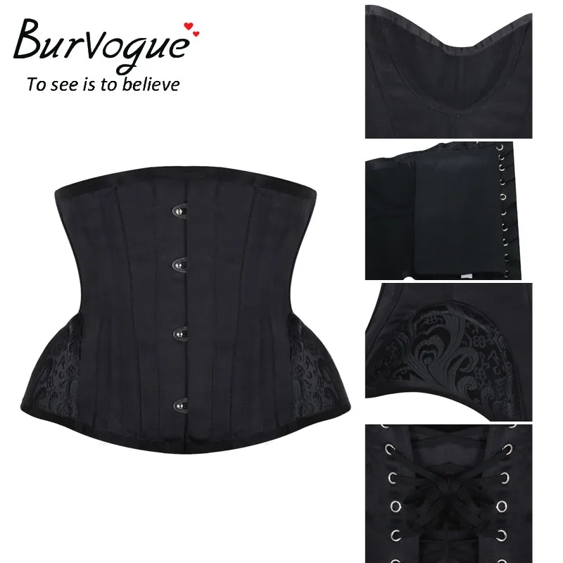 Burvogue Underbust Steampunk Corset Waist Control Gothic Corsets Cincher with Curved Hem Bustiers Embroidery Short Waist Trainer 19