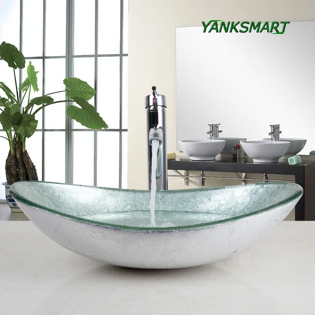 YANKSMART FA Oval Bad Waschbecken Arbeitsplatte Aus Gehärtetem Glas