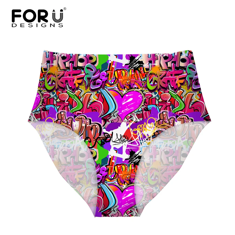 

FORUDESIGNS Women Fashion High Waist Underwear For Woman Graffiti Pattern Seamless Ladies Underpants High Rise Body Shaper Mujer
