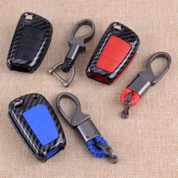 

Car Carbon Fiber Style Remote Key Case Fob Shell with KeyChain Holder Fit for Audi A1 S3 A5 Q3 Q7 TT