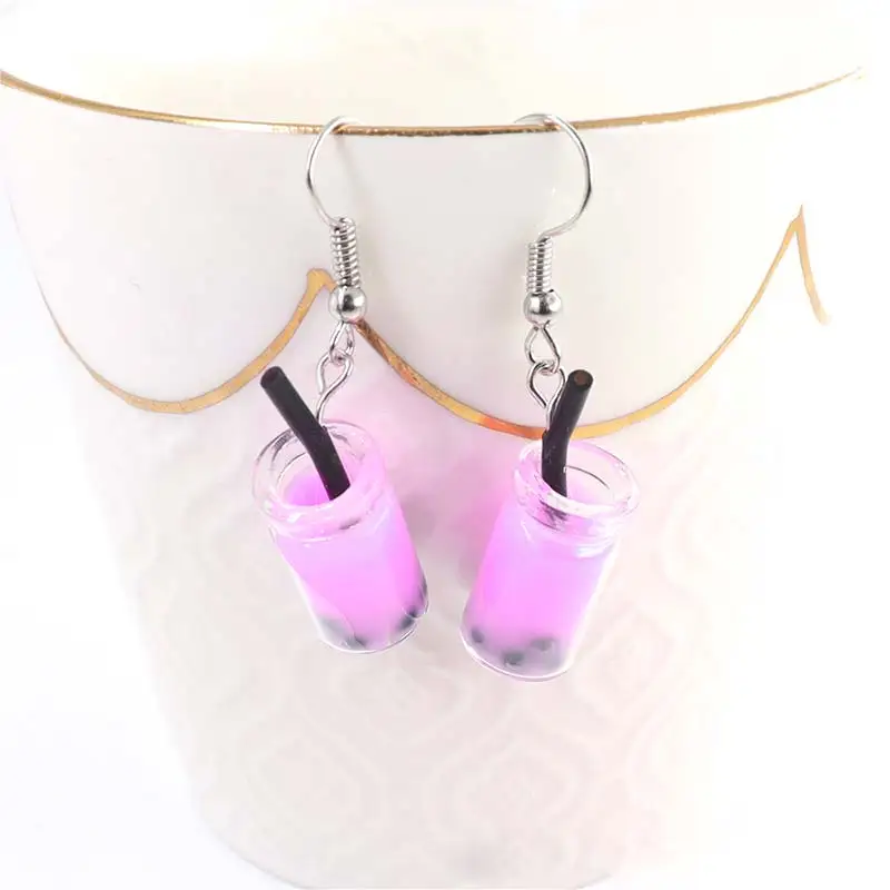 Personality Resin Milk Tea Drink Earring Girls Gifts Colors Candy Color Creative Unique Bubble Tea 45 Colors Drop Earrings 1Pair