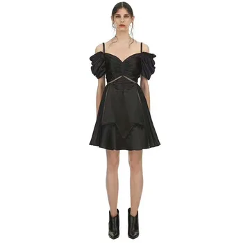 

2019 Mini Dress Sexy Celebrity Backless Ruffles Puff Sleeve Women Spaghetti Strap Night Club Body con Party Dresses Wholesale