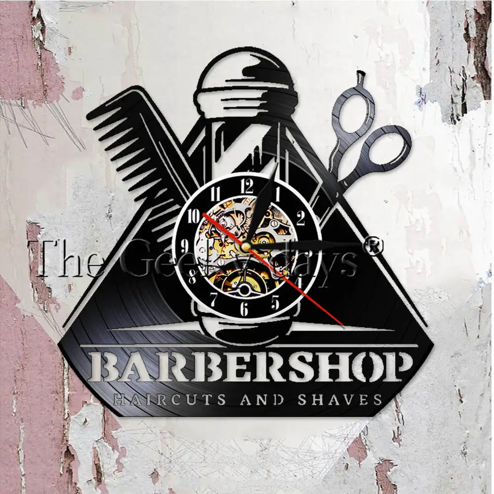 Barber Shop Retro Vinyl Wall Clock Original Gift for Hairdresser Vinyl