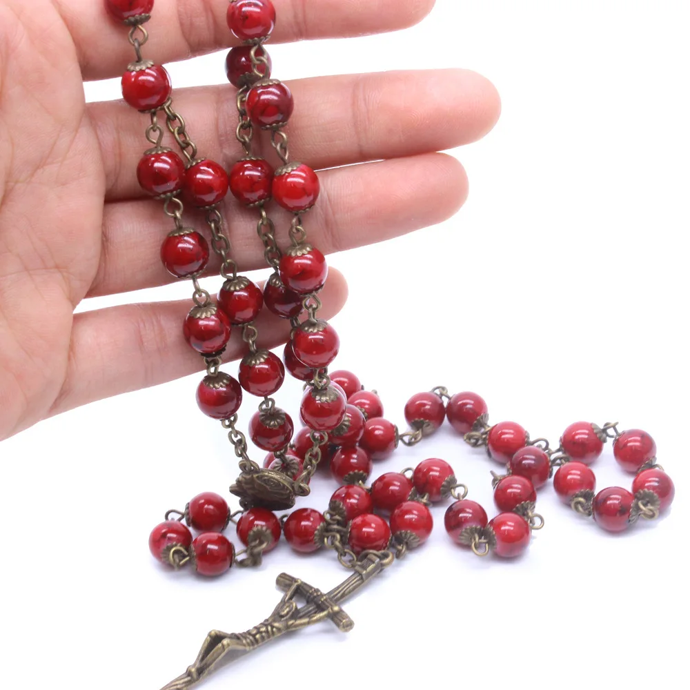 Рождественские подарки католический, христианский ретро крест ювелирные изделия из бисера, ожерелье
