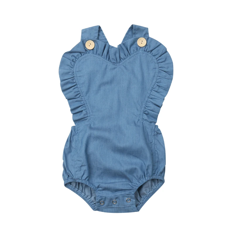 

Newborn Baby Girl Clothes Ruffle Baby Bodysuit Backless Girls Jumpsuit Denim Sunsuit Toddler Girl Clothing Infant Bodysuit 0-24M