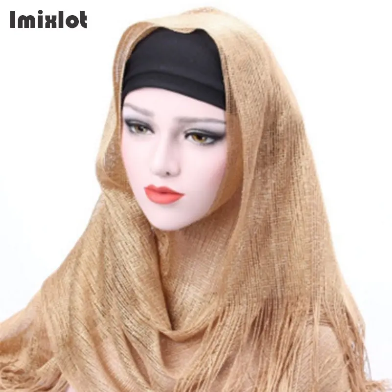 

Imixlot Women's Metallic Fishnet Fringe Scarf Shawl Wrap Party Wedding Shimmer Glitter Solid Muslim Head Wrap Shawls