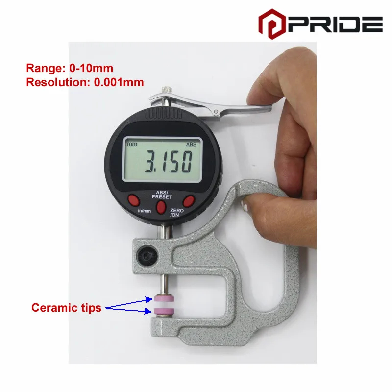 

Digital Thickness Gauge 0-10mm/0-0.5" Resolution mm/in 0.001mm/0.00005" Throat depth 30mm