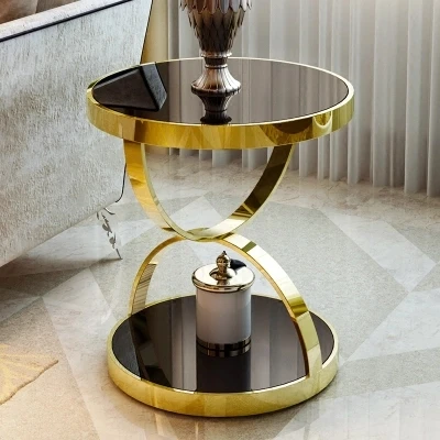 Modern simple rounded tea table toughened glass sofa corner table side table