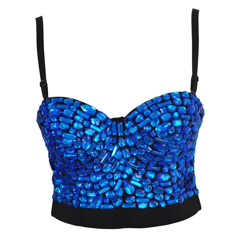 

Sexy Rhinestone Bustier Crop Top Rave Festival Push Up Corset Bra Party Top