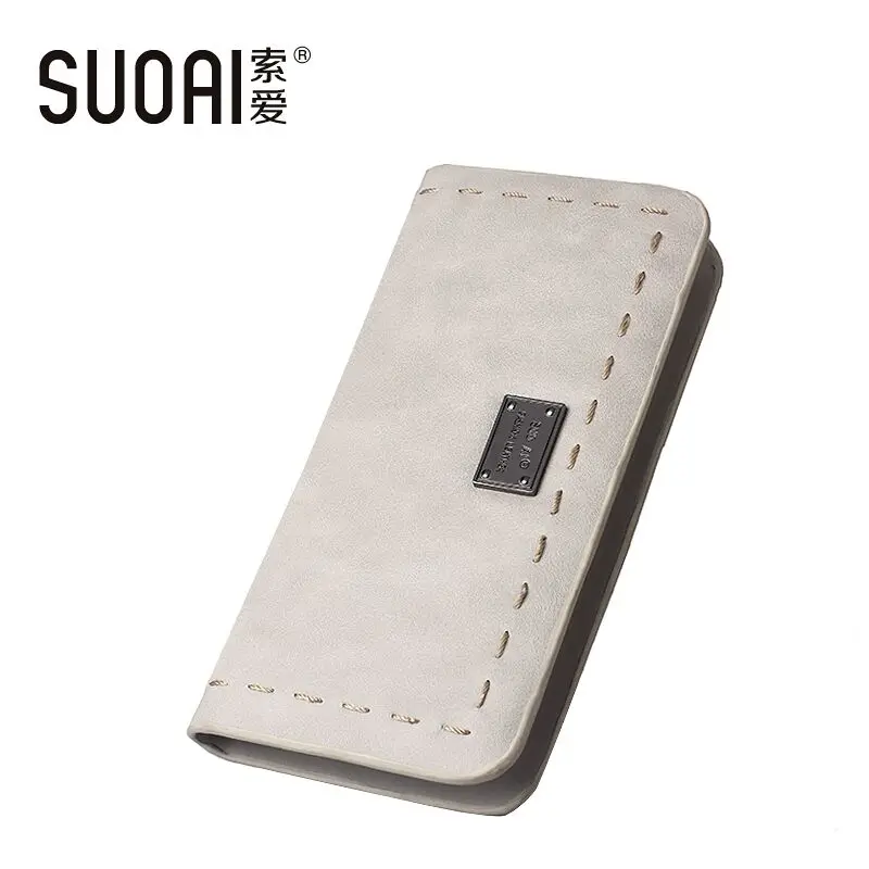 SUOAI Women Wallets 2016N ew Fashion Long Purse  Pu Leather Simple Style Female Long Purse