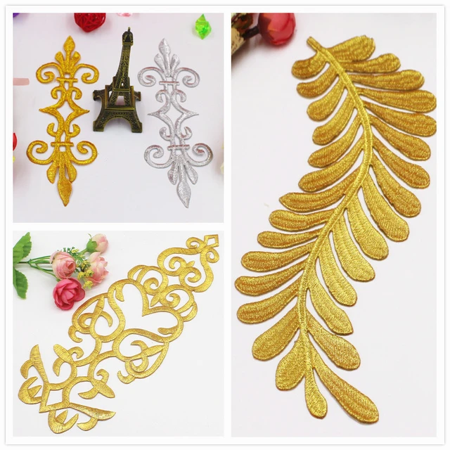 2 Pcs Iron On Flower Trims Gold Embroidery Patches Mirror Pair Appliques  For Cosplay Costumes Dress 12.8cm-6.5cm - AliExpress