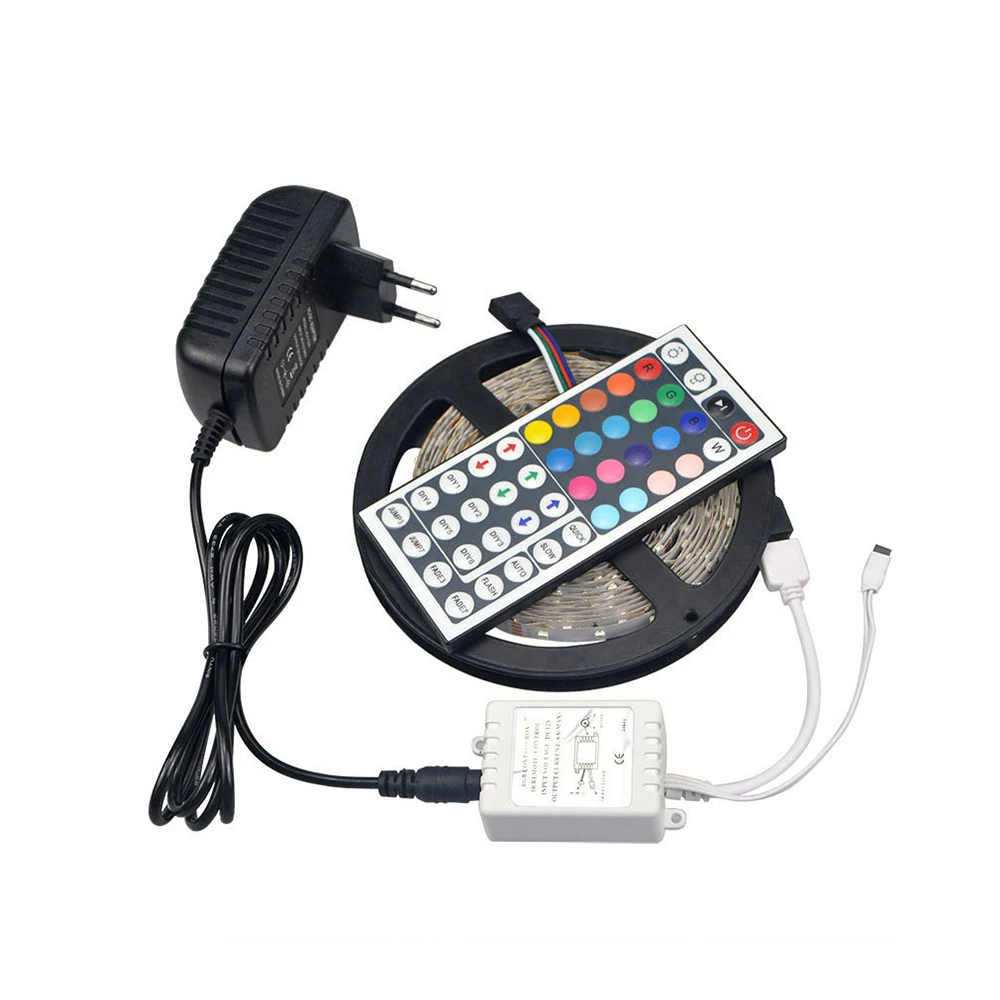 

5M 300Leds 12V 2835 RGB Led Strip Light 24/44 Keys Remote Controller 3A EU/US Power Adapter For Indoor Home/Car Lighting Decor