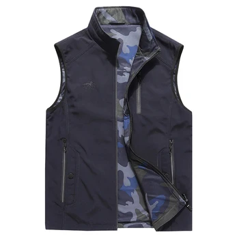 

New 2018 Men's Vest Brand Stand Collar Camouflage Reversible Vest Men Casual Fishing Photography Travel Outdoor Waistcoat