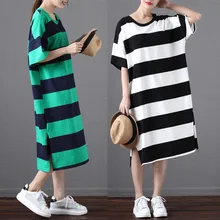 Распродажа- Женская рубашка большого размера в полоску с пятым рукавом высокого качества, ультра длинная свободная рубашка с коротким рукавом, базовое платье