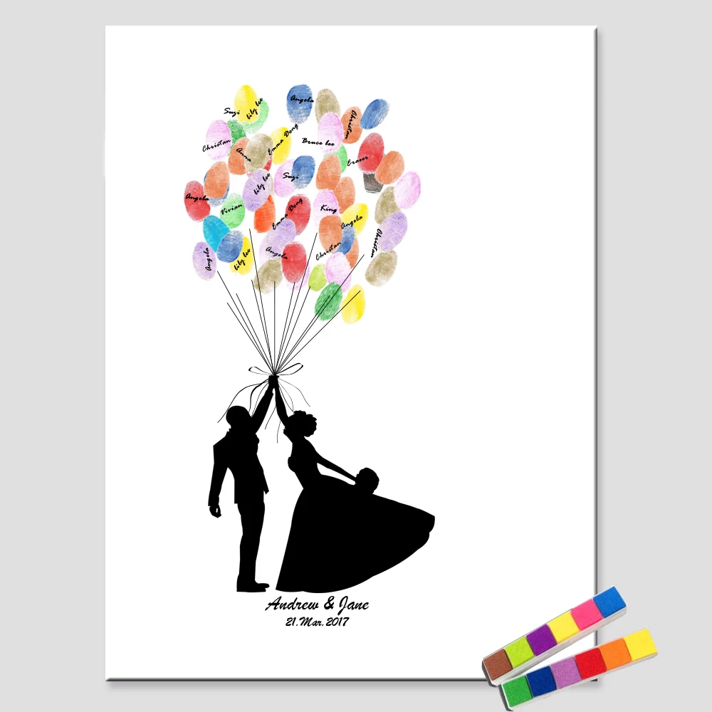 

Personalize Names Date Dancing Couple Wedding Guestbook for Fingerprints Thumprint Wedding Gift Party Decor Poster with Ink Pad