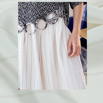 

Yarn-dyed wide striped heavy pure silk crepe de chine fabric,elegant beige color,sewing for dress,skirt,blouse,craft by the yard