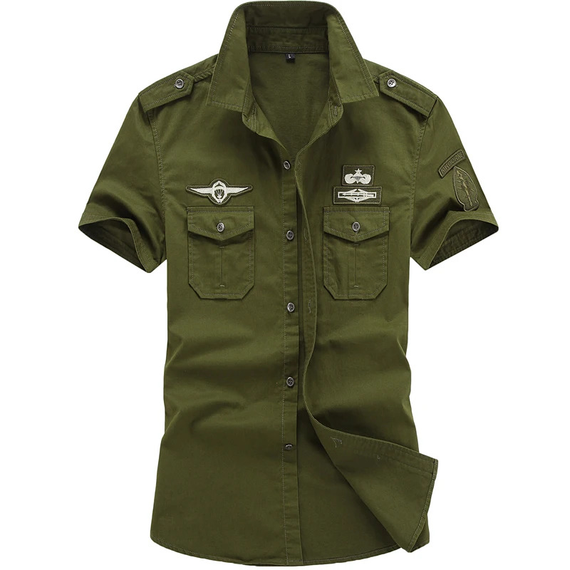 Plus Size M 6XL Mens Military Shirt Cotton Short Sleeve shirts for Men