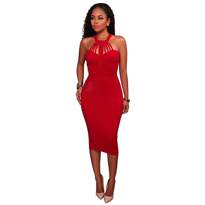Dower Me Elegant Winter Party Women Bandage Bodycon Halter Midi Vestido Robe De Soiree Sexy Sleeveless Off Shoulder Club Dresses (4)