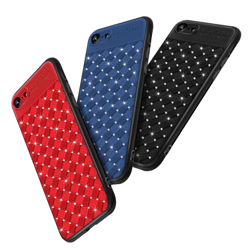

Luxury Bling Diamond Case For iPhone X XS Max 8 7 Plus Weave Braid Soft TPU Silicone Cover For iPhone XS XR 6 6S Plus Phone Case
