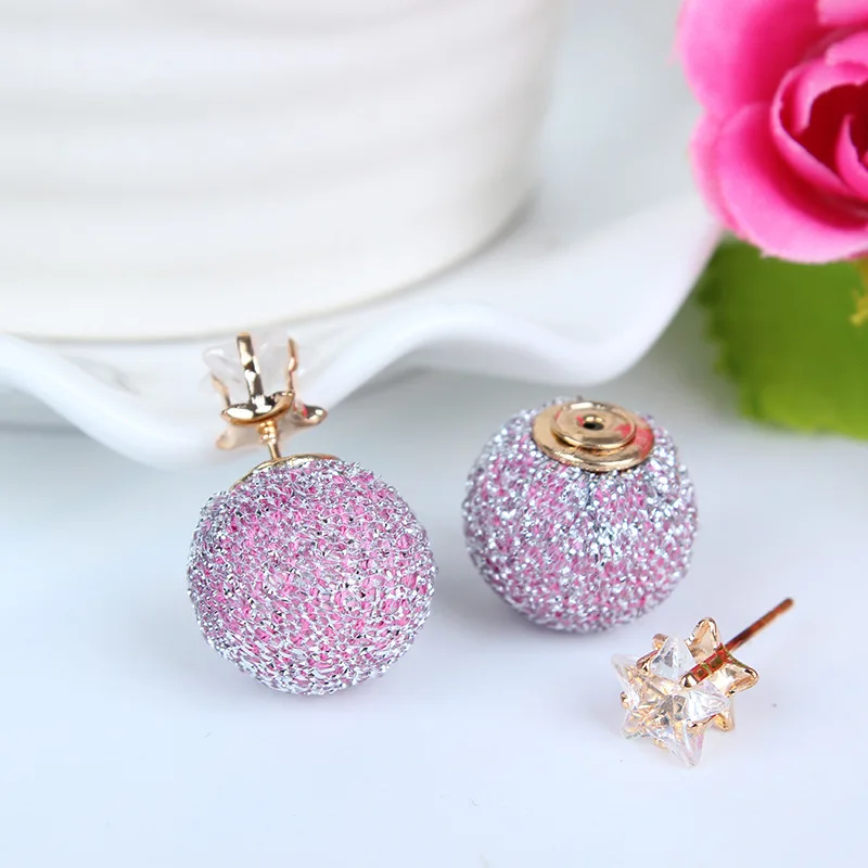 

Hot 1Pair Fashion Cute Women Girls Elegant Exquisite Ear Stud Star Zircon ball Double Sides Earrings Gift Earring For Woman