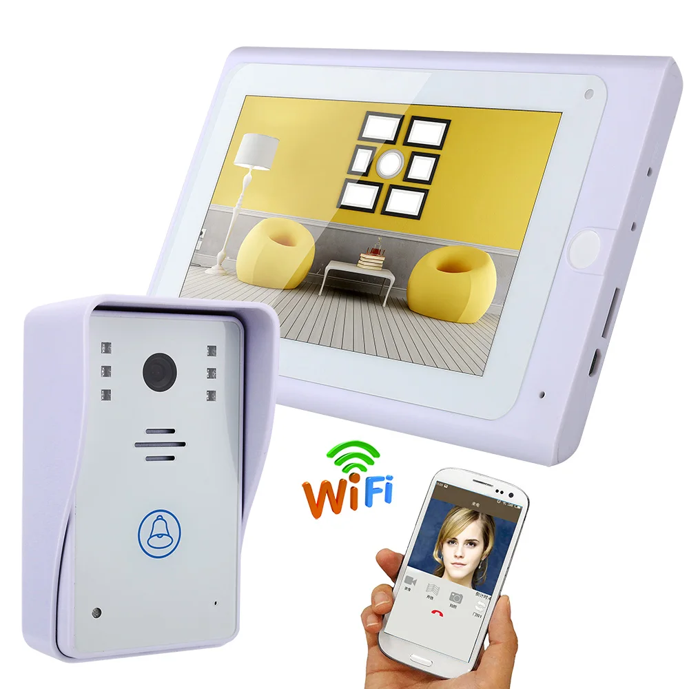 

720P 7" TFT Wired / Wireless Wifi IP Video Door Phone Doorbell Intercom System with 1000TVL IR-CUT Wired Camera Night Vision