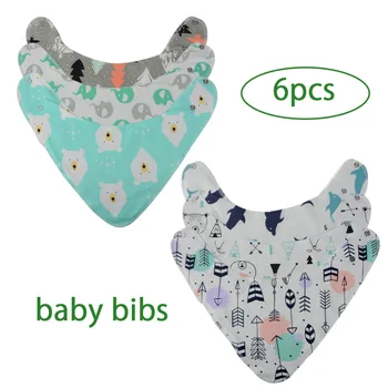 

New 6Pcs/Lot Cotton Baby Bibs Infant Sling Neckerchief Triangle Bandana Bibs for Baby Gift