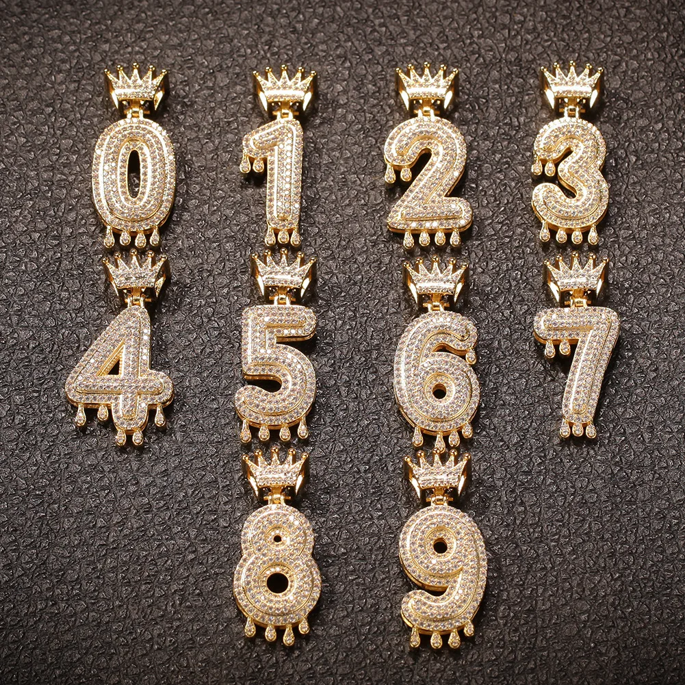 

Men's Necklace - Hip Hop Pendant Digital Crown Digital Drop Zircon Pendant with Personalized Alphanumeric Customization