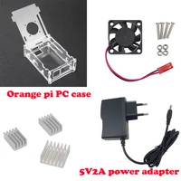 Hot Sale Transparent Acrylic Case for Orange Pi PC+Aluminum Heat Sink+Cooling Fan+DC 5V2A Power Charger for Orange Pi PC Plus