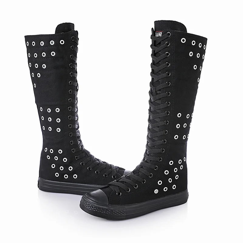 

YUAN BU 2018 NEW Riser Vent Boot Cheerleaders Dance Shoes Women Shoes Boots High-top Side Zipper Cross-tied Canvas Shoes
