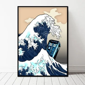 

Blue Box and Giant Wave Doctor Who Art Canvas Poster Wall Pictures for Living Room No Frame