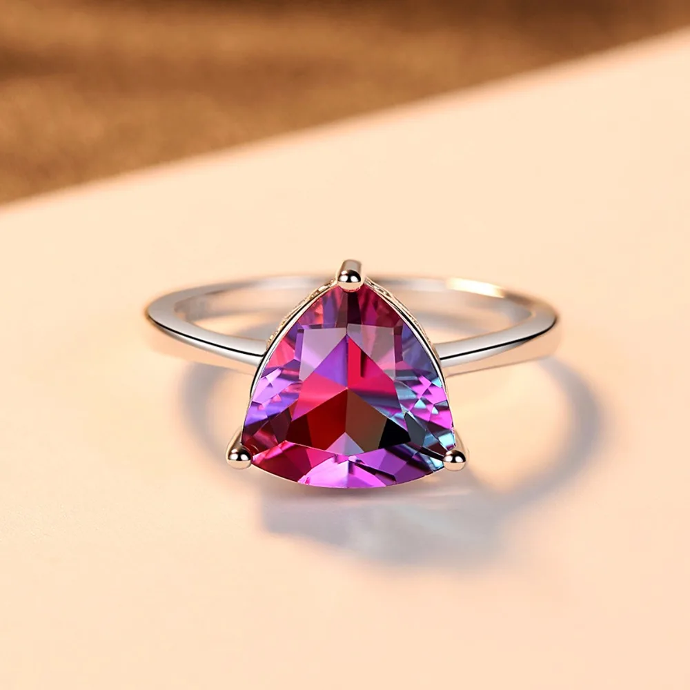 PAG&MAG Vintage Jewelry Amethyst 925 Sterling Silver Ring Rainbow Nature Triangle Topaz Women Wedding Anel Aneis Gemstone Ring