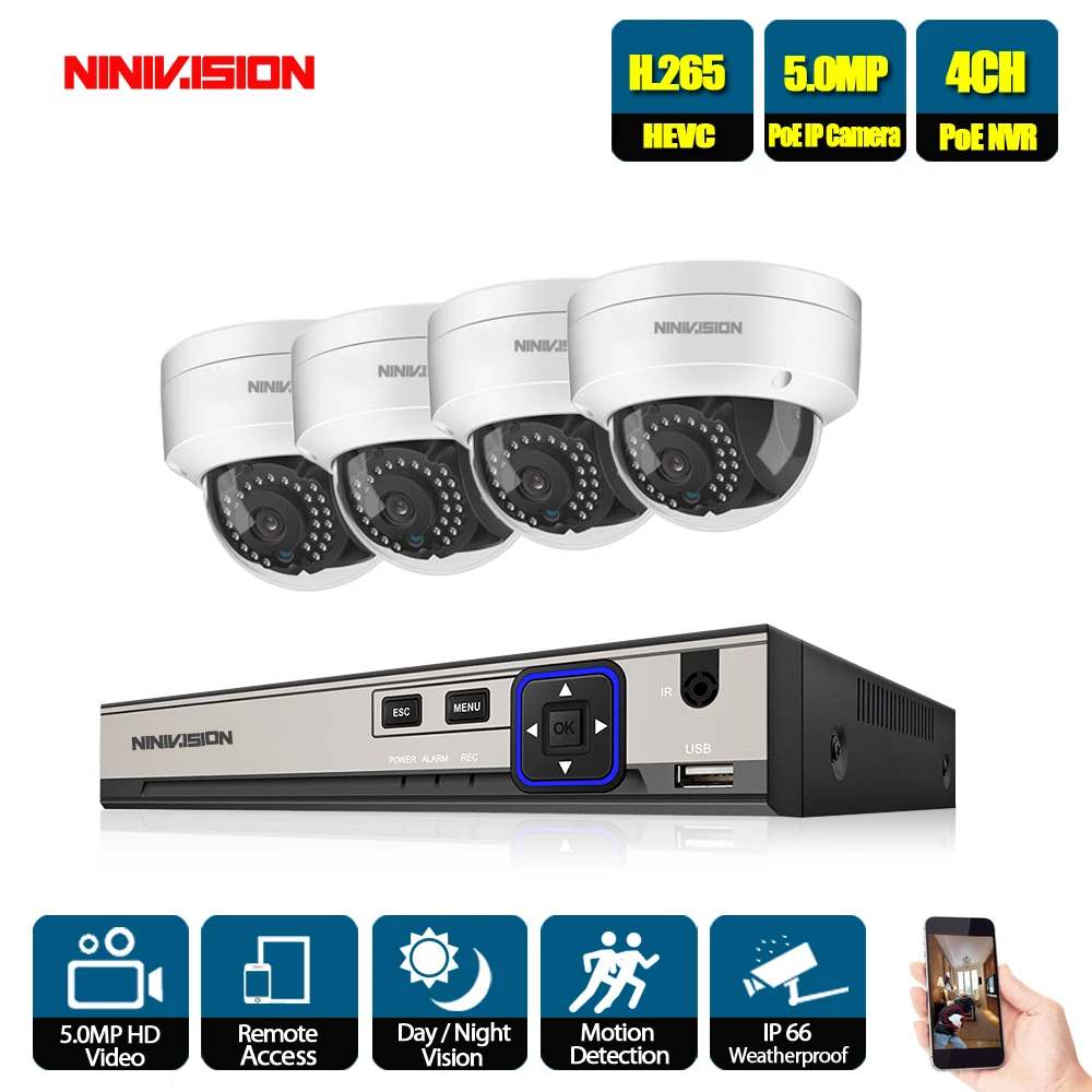 

4CH CCTV System 4PCS 2592*1944 Outdoor Weatherproof Security Camera 4CH 5.0MP NVR Day/Night DIY Kit Video Surveillance System