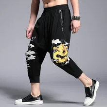 Весенне-осенние свободные повседневные мешковатые штаны с принтом дракона и животным узором, мужские спортивные штаны с заниженным шаговым швом, уличная одежда, мужские штаны для бега