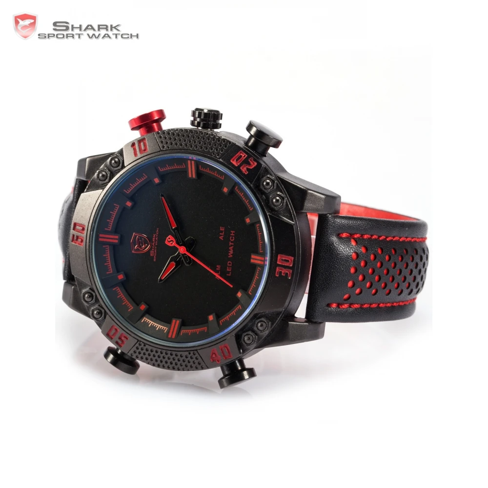 Kitefin SHARK Sport Watch Luxury Brand Sport Watches Men Relogio Dual Time Alarm Leather Strap Military Digital Watches / SH261