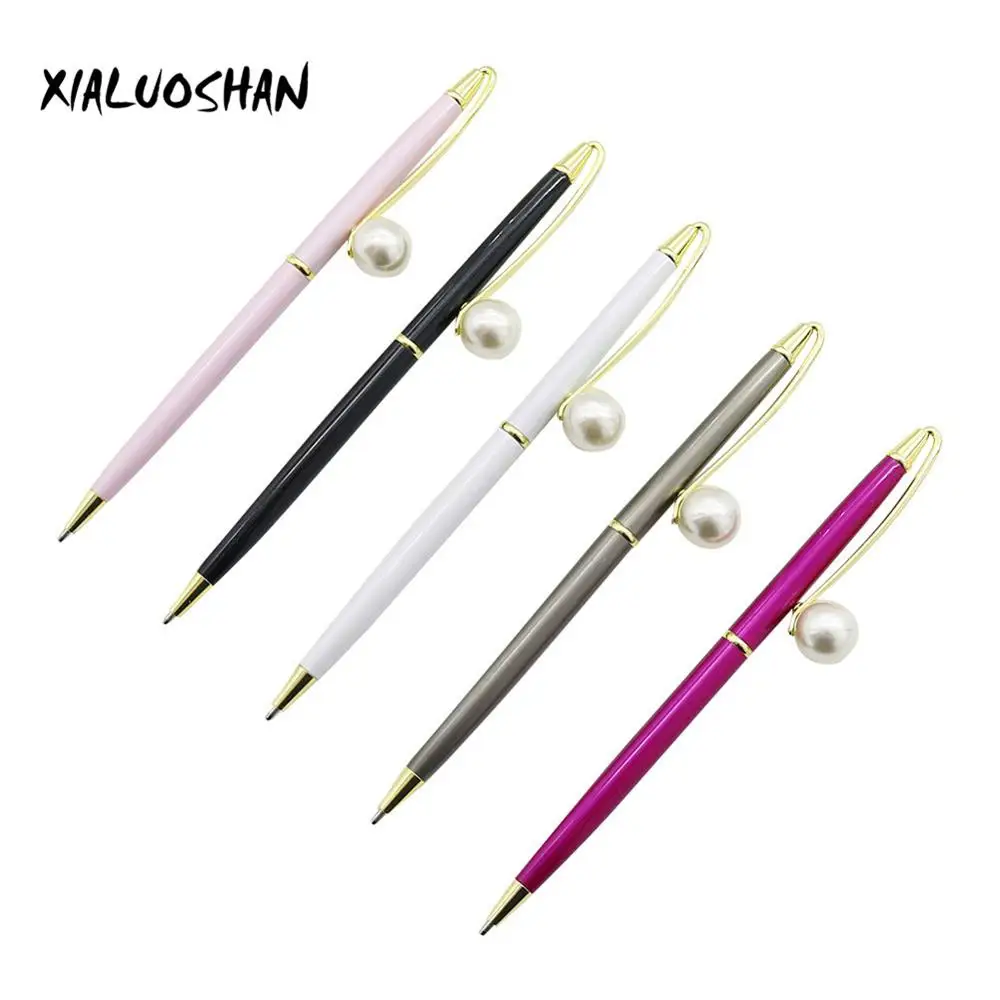 1 Pcs New Style Of Pearl Ballpoint Pen Colorful Rotating Metal Ball Pens School Supplies Black Ink BallPen Gift 5 Colors