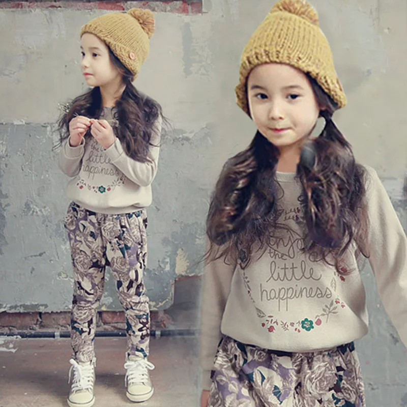

Baby Girl Clothes 2019 Kids Spring Sets New Girls For Clothing Sets in Children Sports Letter Sweater + Flower Pants 4-12 Year