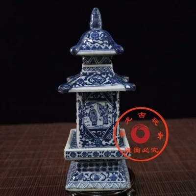 Античный Фарфор Jingdezhen Китайская Республика синие и белые фигурки фигура башня