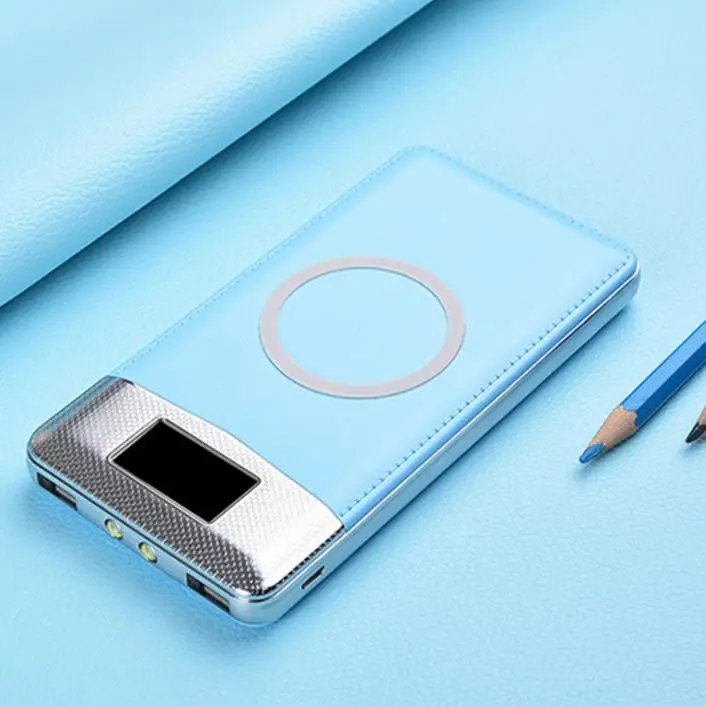 10000 мАч портативное зарядное устройство Qi Беспроводное зарядное устройство для iPhone X 8 samsung S6 S7 S8 S9 тонкий Банк питания мобильное беспроводное зарядное утройство для телефона - Цвет: Синий