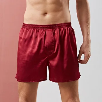 

2019 Summer Men Pure Color Faux Silk Satin Pajama Shorts Men Sleepwear Homewear Shorts Underwear Soft Men Sleeping Bottoms