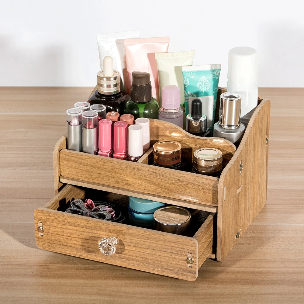 Storage Box DIY Wooden Desktop Makeup Storage Box 