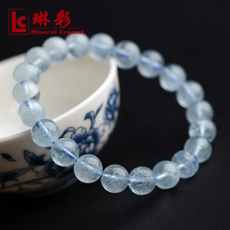 

Natural crystal gem aquamarine bracelet lucky stone
