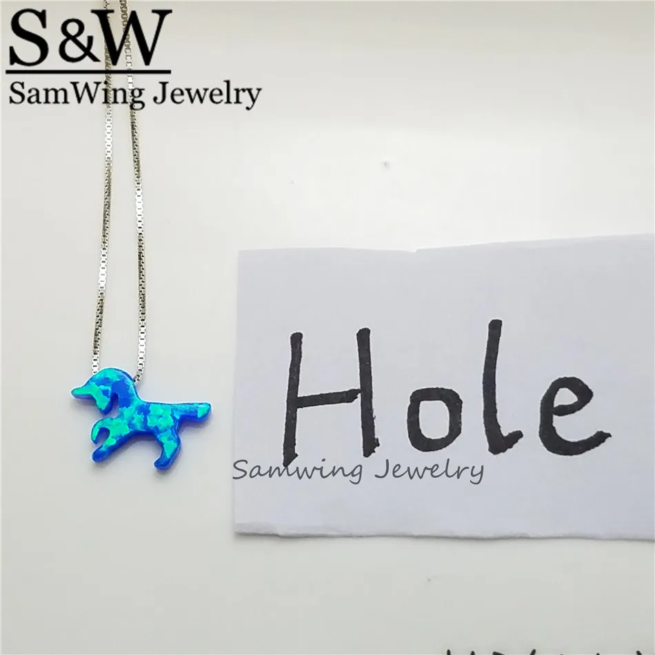 

2017 Fashion pattern unicorn Free Shipping 925 Sterling Silver synthetic opal blue and white unicorn necklace for lovely women