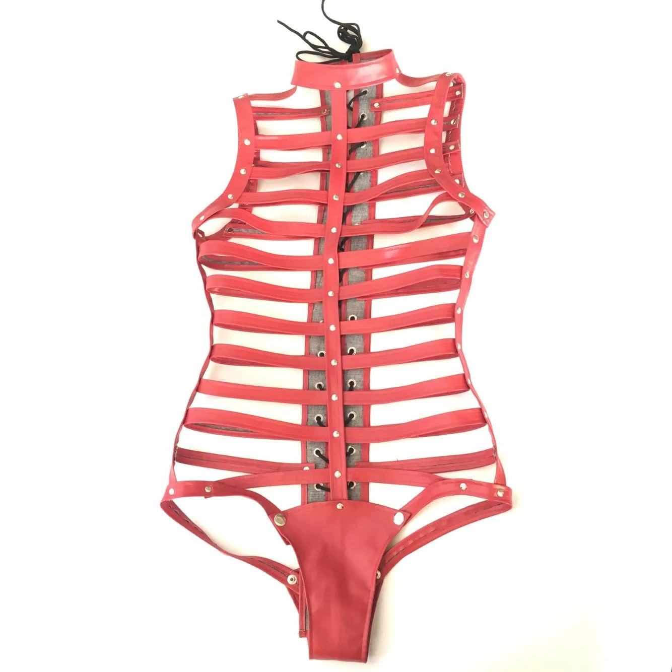 Female Sexy Leather Look Strappy Body Harness hollow out Teddy not open Crotch Bodysuit Playsuit Lingerie