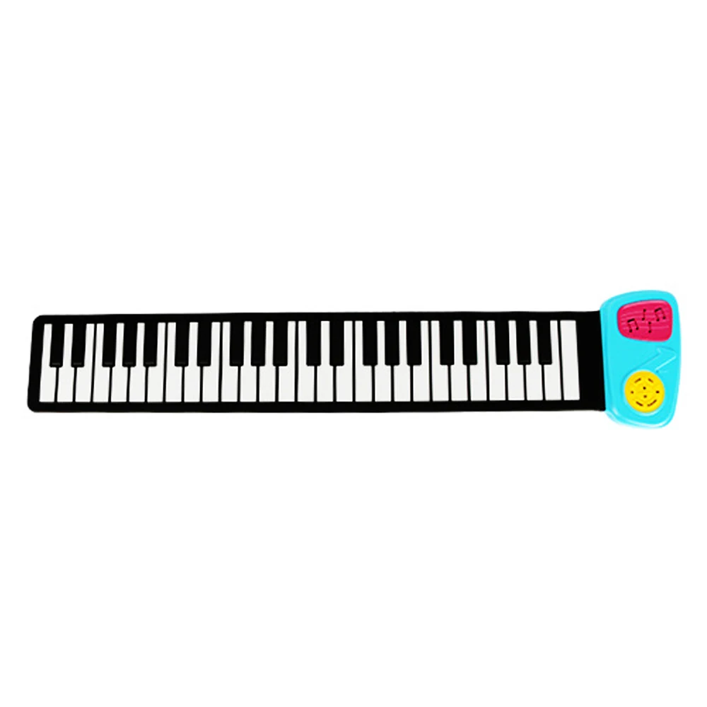 Дети 49 ключ Динамик ручной рулон пианино портативный складной Электронная Мягкая клавиатура малыш музыкальная игрушка - Цвет: blue - black white