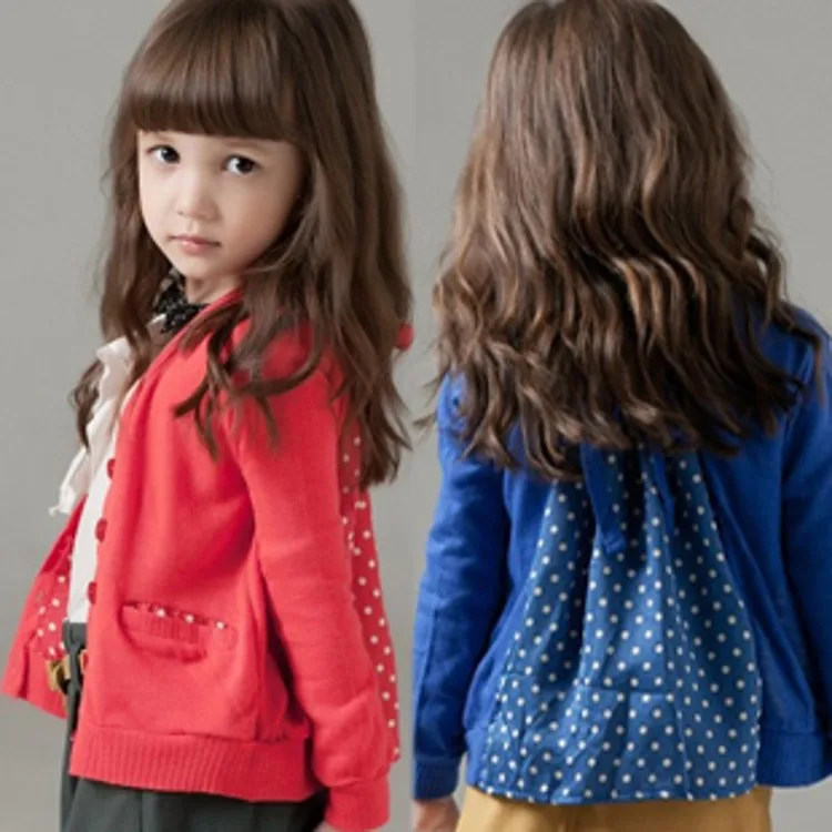 

2-6 Years Children's Sweater Cardigan Girl Baby Toddler Sweater Knitted Coat Polka Dot Long Sleeve Stitching Jacket Kids Outwear